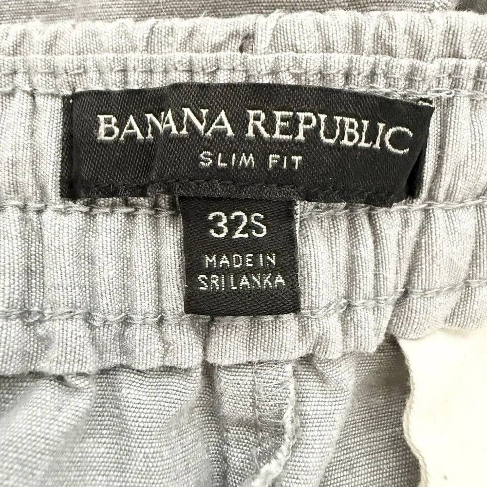 Banana Republic Mens 32S Gray Slim Fit Linen Cotton Drawstring Pants